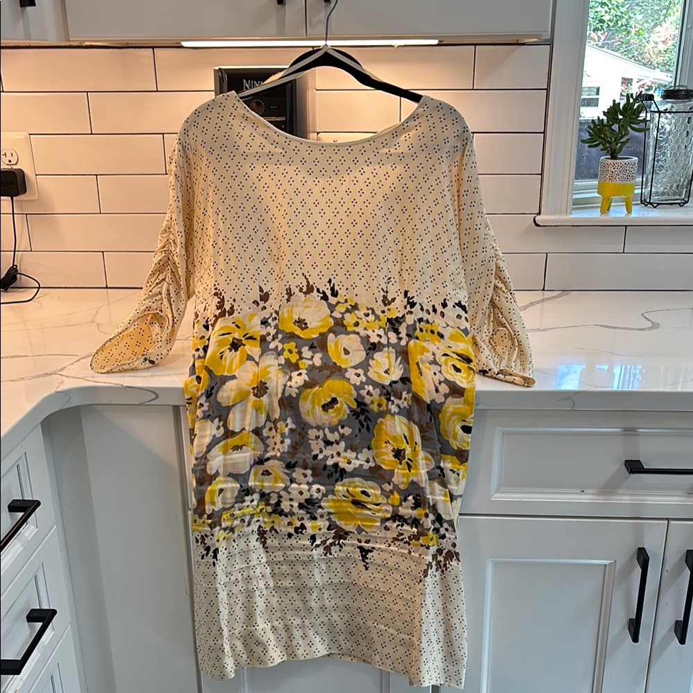 Anthropology Floral Dress in Yellow and Cream